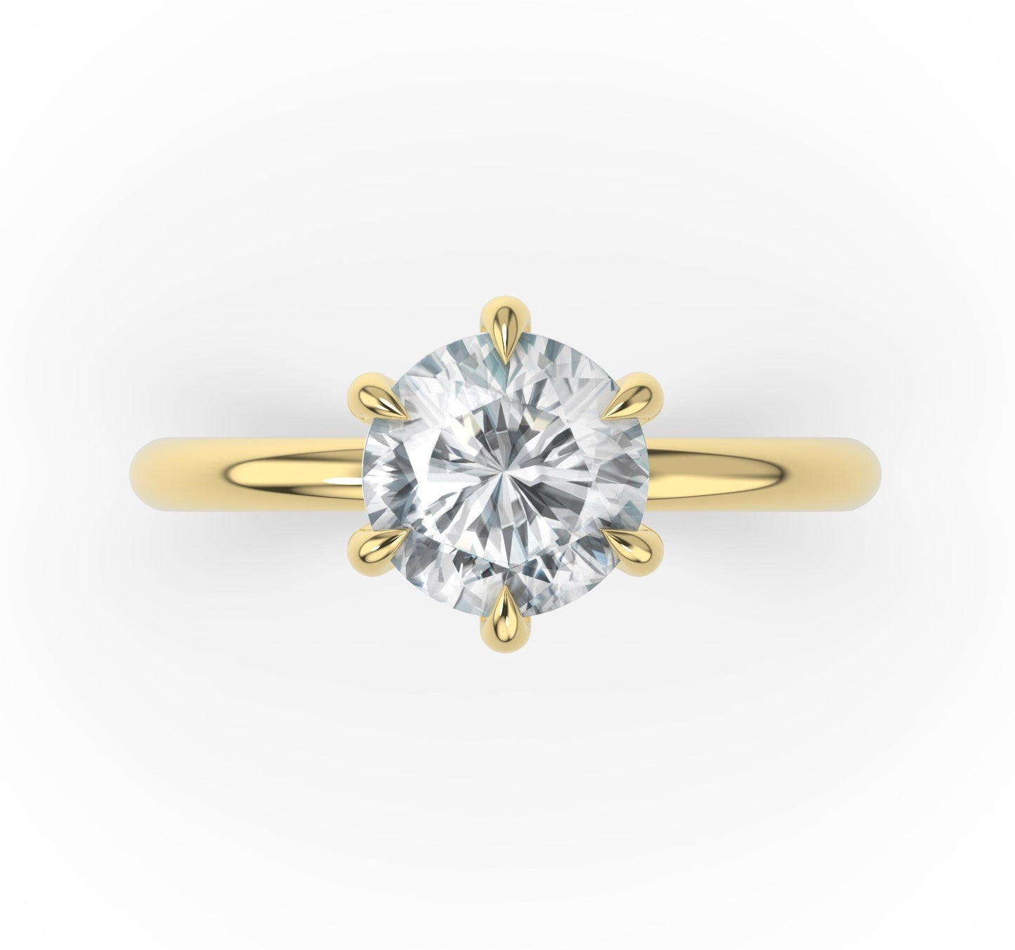 Six Claw Yellow Gold Round Brilliant Low Hidden Halo Engagement Ring