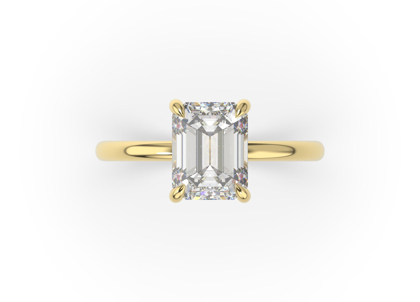 Four Claw Yellow Gold Emerald Solitaire Engagement Ring