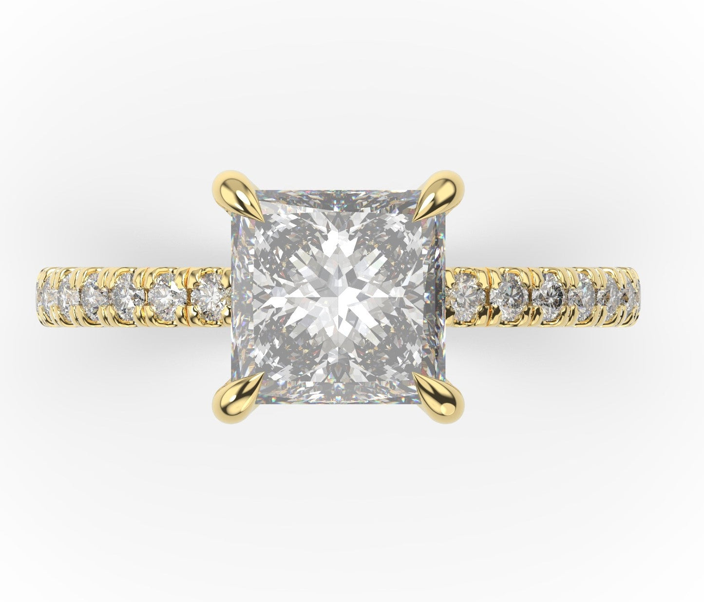 Princess Yellow Gold Claw Set Style Engagement Ring