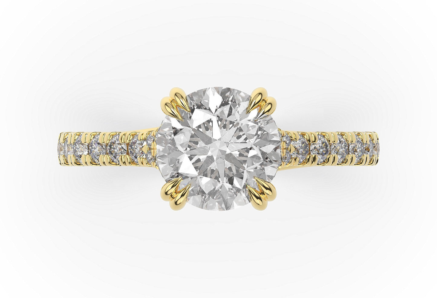 Round Brilliant Yellow Gold Claw Set Hidden Halo Style Engagement Ring