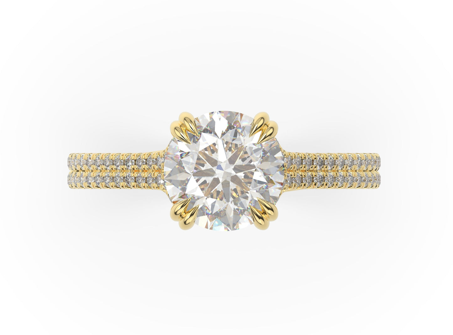 Round Brilliant Yellow Gold Double Pave Hidden Halo Style Engagement Ring