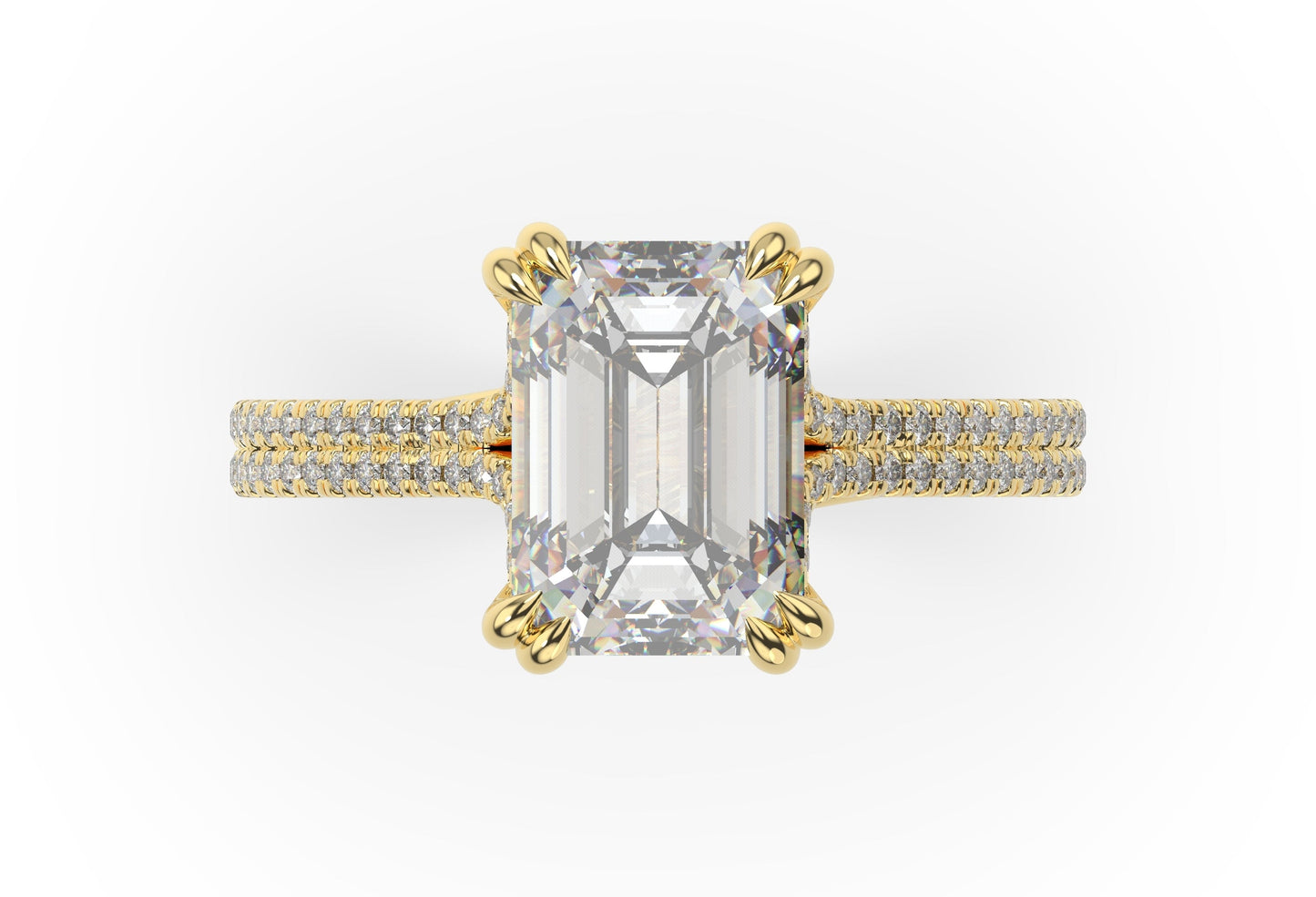 Emerald Yellow Gold Double Pave Hidden Halo Style Engagement Ring