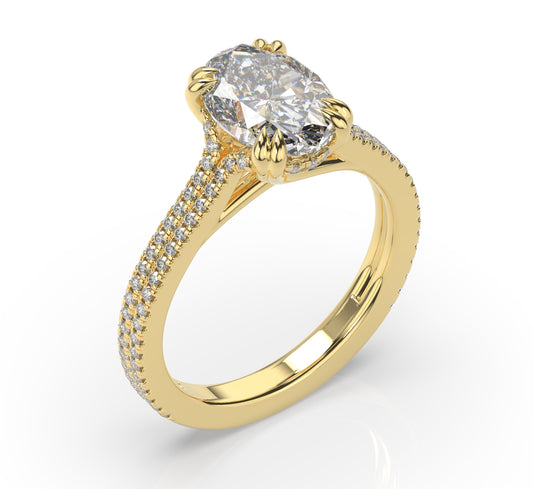 Oval Yellow Gold Double Pave Hidden Halo Style Engagement Ring