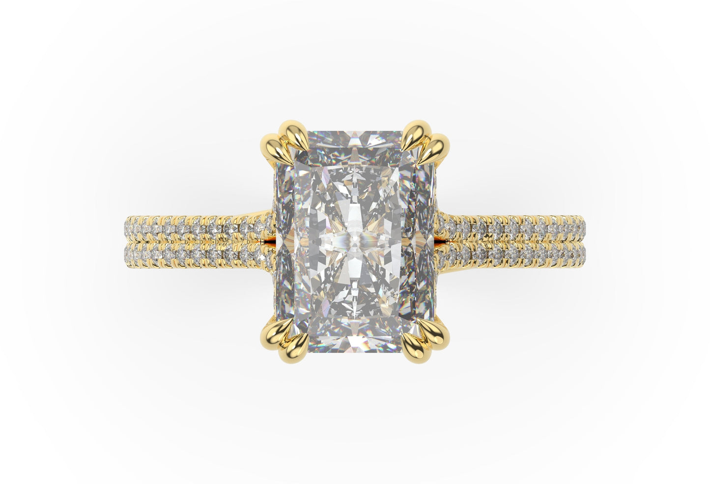 Radiant Yellow Gold Double Pave Hidden Halo Style Engagement Ring