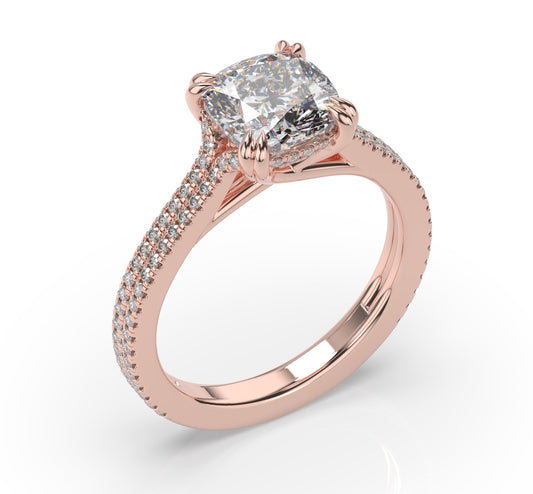 Cushion Rose Gold Double Pave Hidden Halo Style Engagement Ring