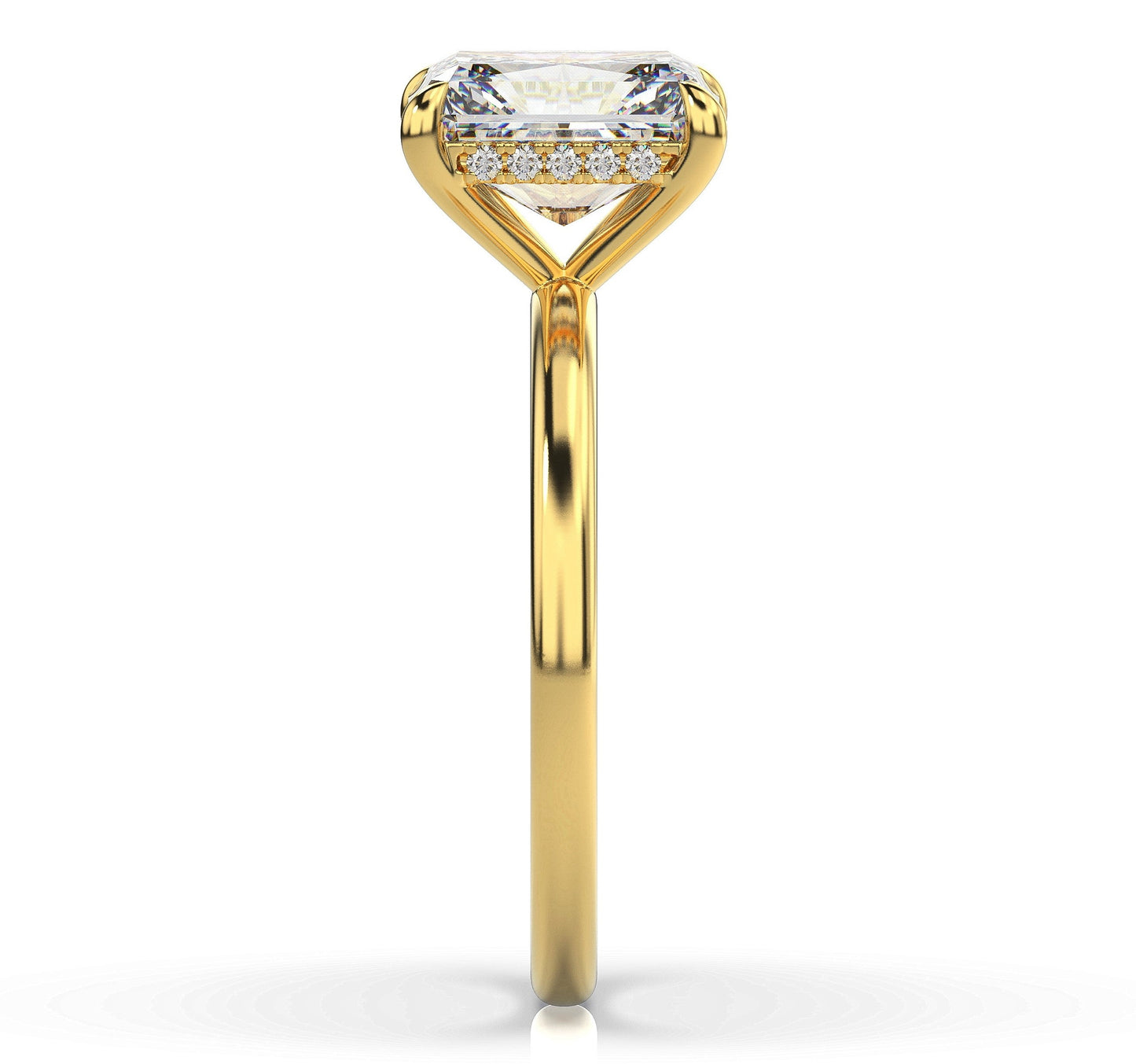 Radiant Yellow Gold Hidden Halo Solitaire Engagement Ring