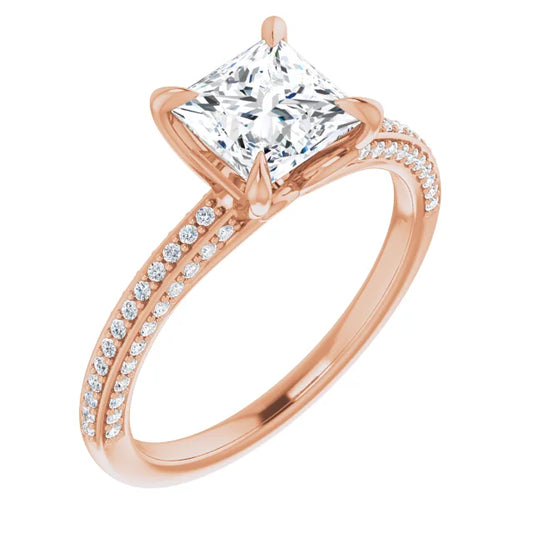Princess Rose Gold Pave Lab Diamond Engagement Ring