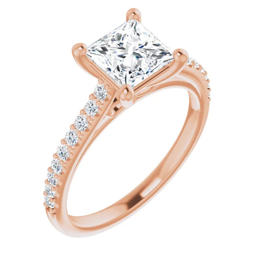Princess Rose Gold Pave Style Lab Diamond Engagement Ring