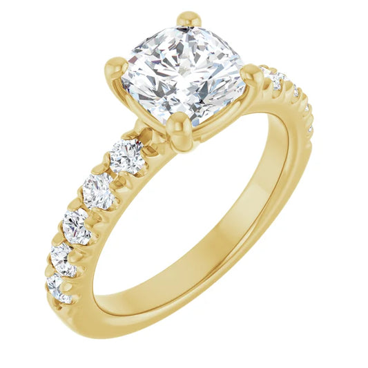 Cushion Yellow Gold Four Claw Set Style Engagement Ring