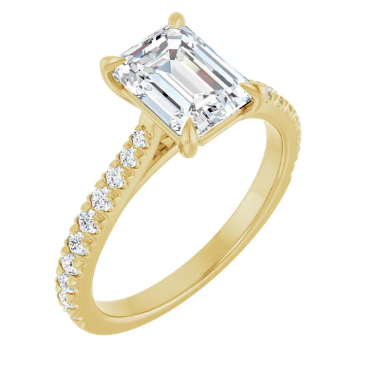 Emerald Yellow Gold Claw Set Style Engagement Ring