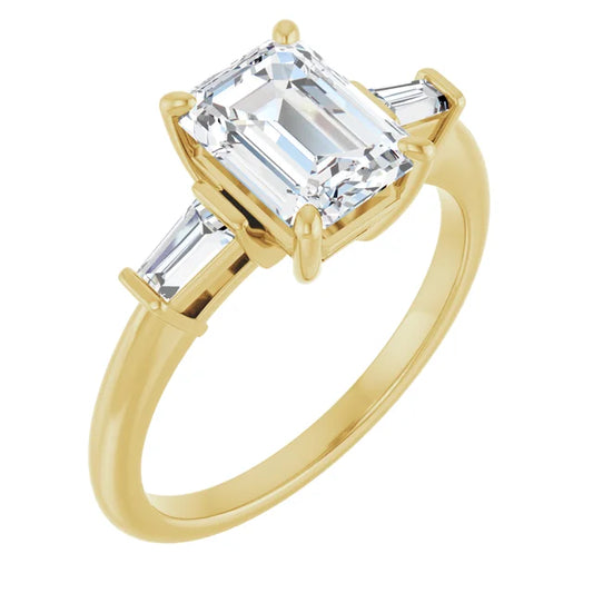 Emerald Yellow Gold Baguette Accent Lab Diamond Engagement Ring