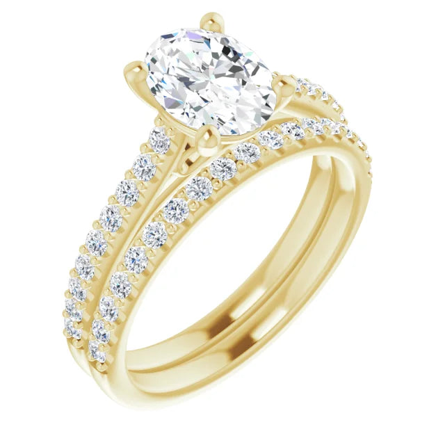Oval Yellow Gold Pave Style Lab Diamond Engagement Ring