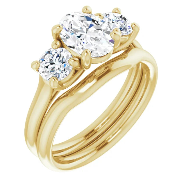 Oval Yellow Gold Tri Stone Lab Diamond Engagement Ring