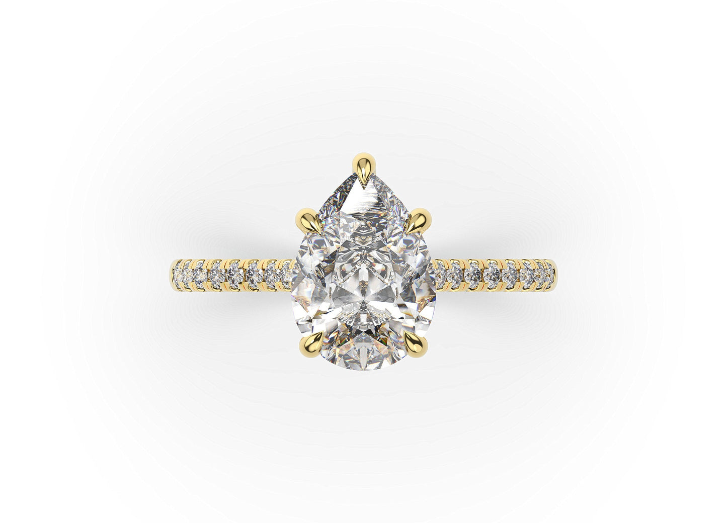 Pear Yellow Gold Hidden Halo Engagement Ring