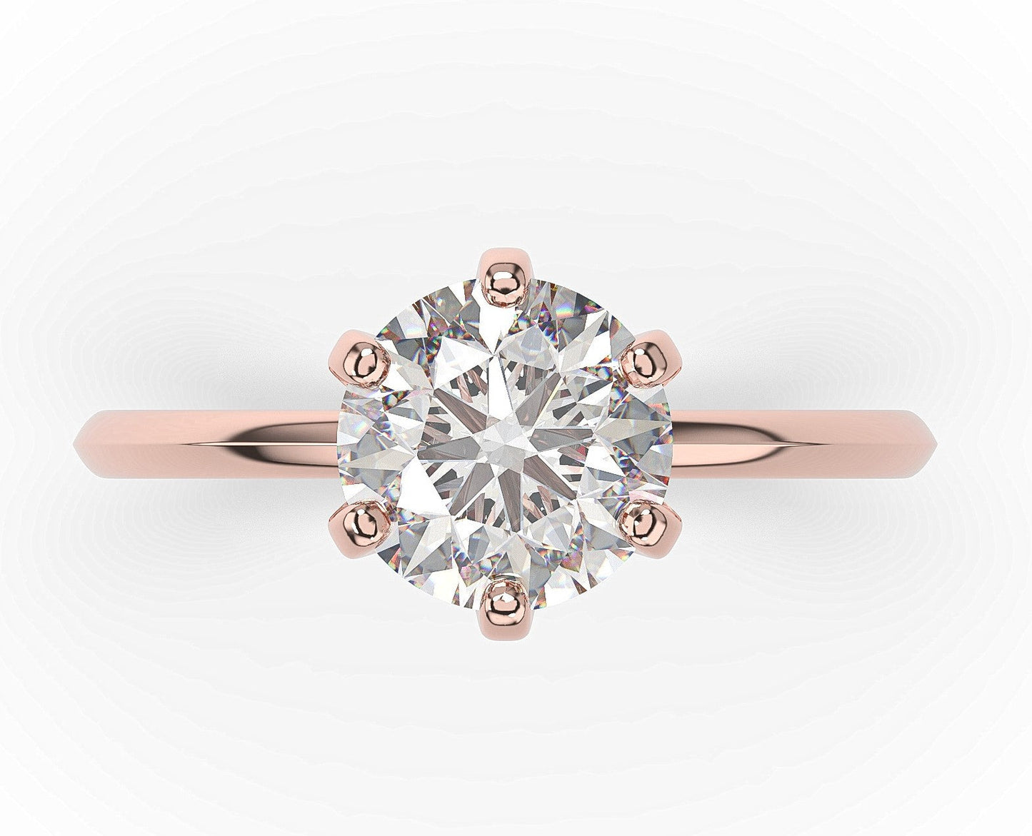 Round Brilliant Rose Gold Six Claw Solitaire Engagement Ring