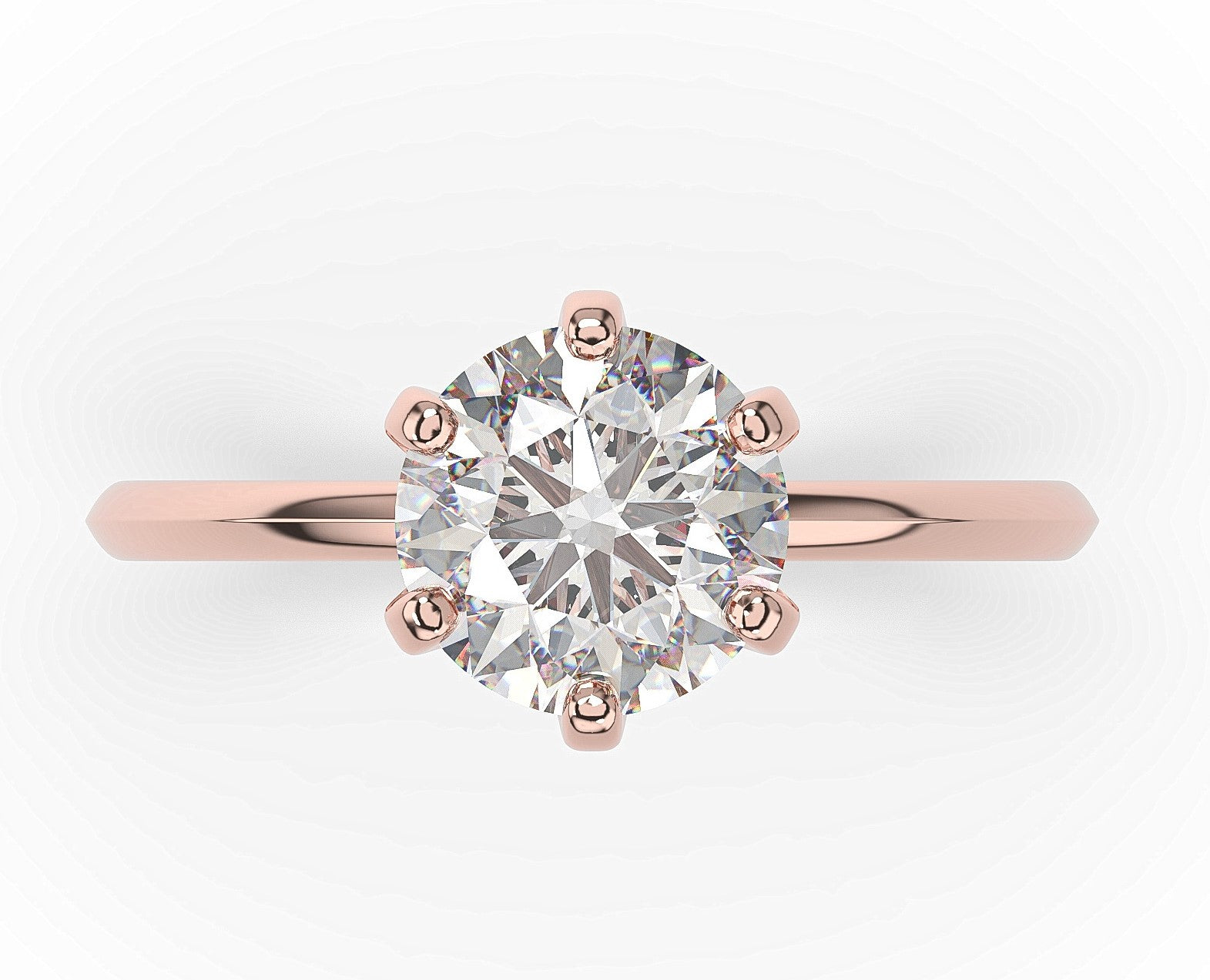 Round Brilliant Rose Gold Six Claw Solitaire Engagement Ring