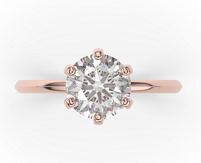Round Brilliant Rose Gold Six Claw Solitaire Engagement Ring