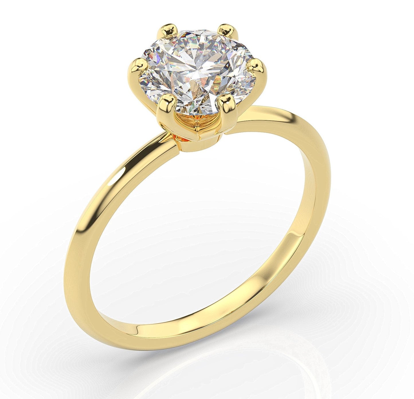 Round Brilliant Yellow Gold Six Claw Solitaire Engagement Ring