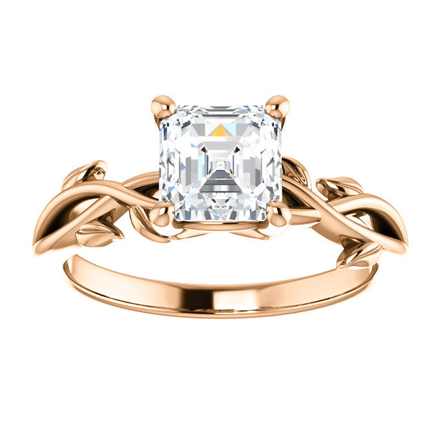 Asscher Solitaire Leaf Design Engagement Ring
