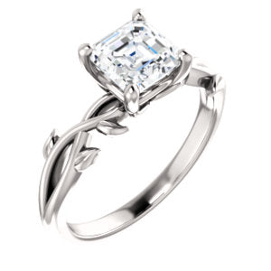 Asscher Solitaire Leaf Design Engagement Ring