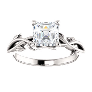 Asscher Solitaire Leaf Design Engagement Ring