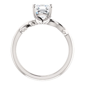 Asscher Solitaire Leaf Design Engagement Ring