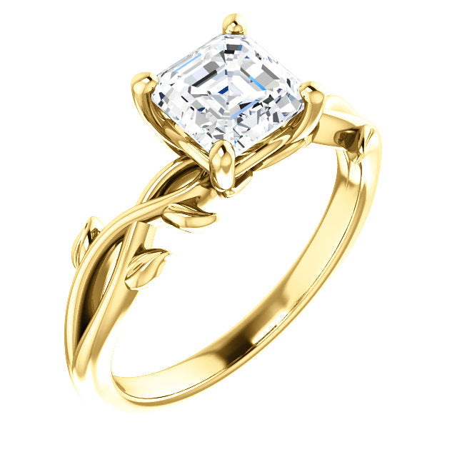 Asscher Solitaire Leaf Design Engagement Ring