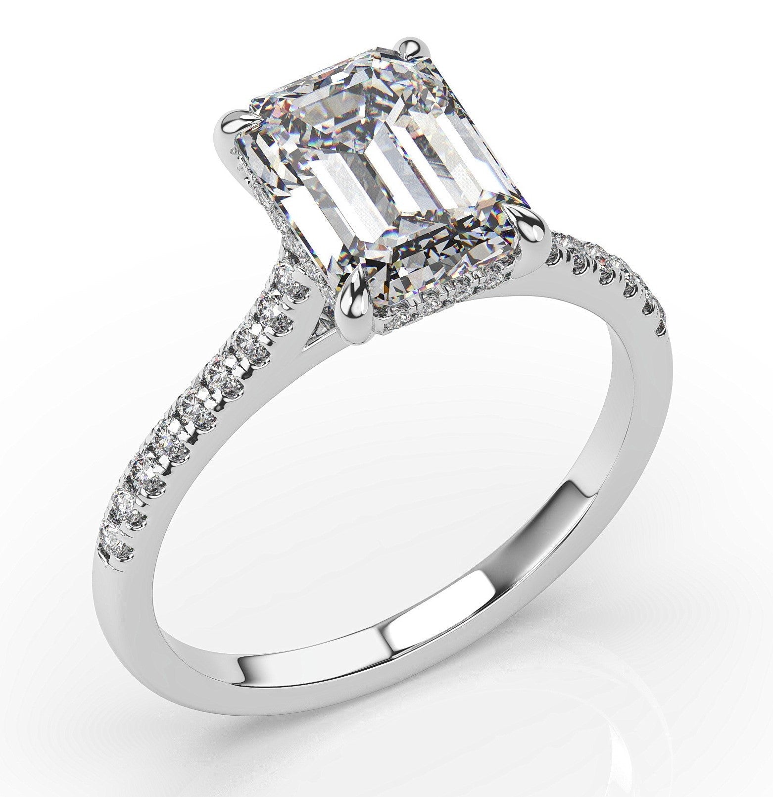 Emerald White Gold Hidden Halo Engagement Ring