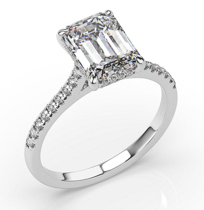 Emerald White Gold Hidden Halo Engagement Ring