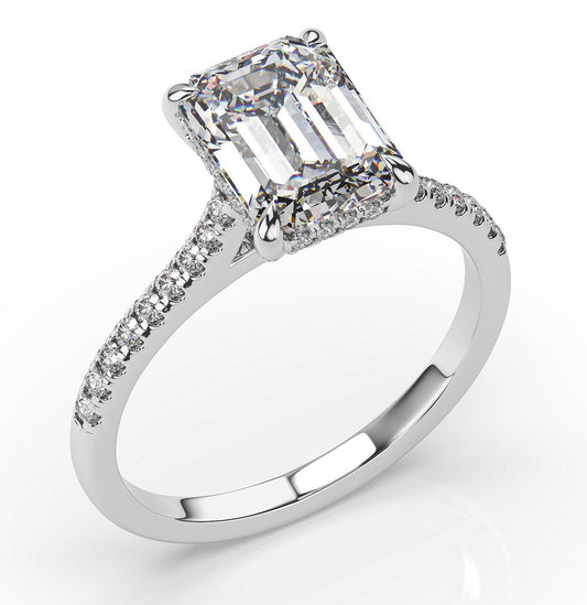 Emerald White Gold Hidden Halo Engagement Ring