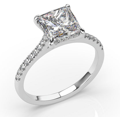 Princess White Gold Hidden Halo Engagement Ring