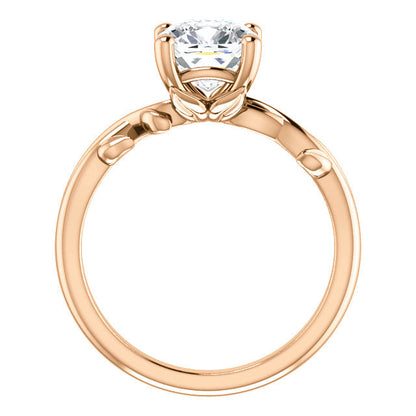 Cushion Solitaire Leaf Design Engagement Ring