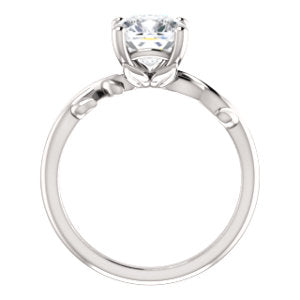 Cushion Solitaire Leaf Design Engagement Ring