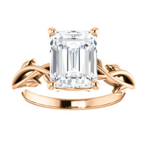 Emerald Solitaire Leaf Design Engagement Ring