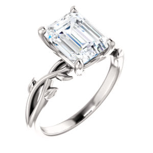 Emerald Solitaire Leaf Design Engagement Ring