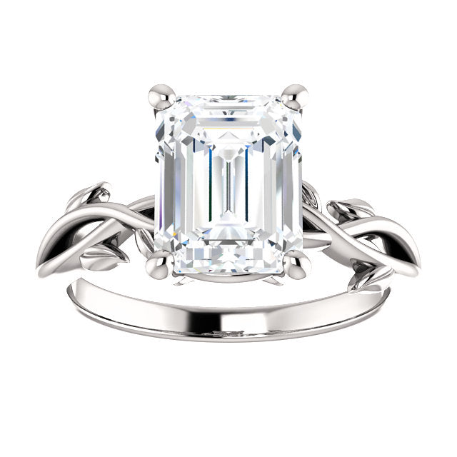 Emerald Solitaire Leaf Design Engagement Ring