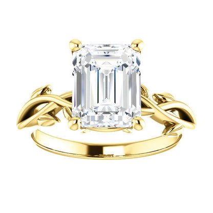 Emerald Solitaire Leaf Design Engagement Ring