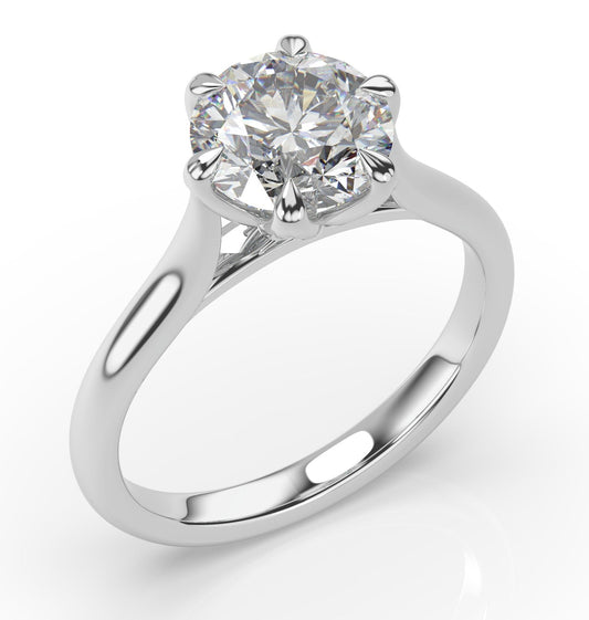 Round Brilliant White Gold Six Claw Solitaire Lab Diamond Engagement Ring 