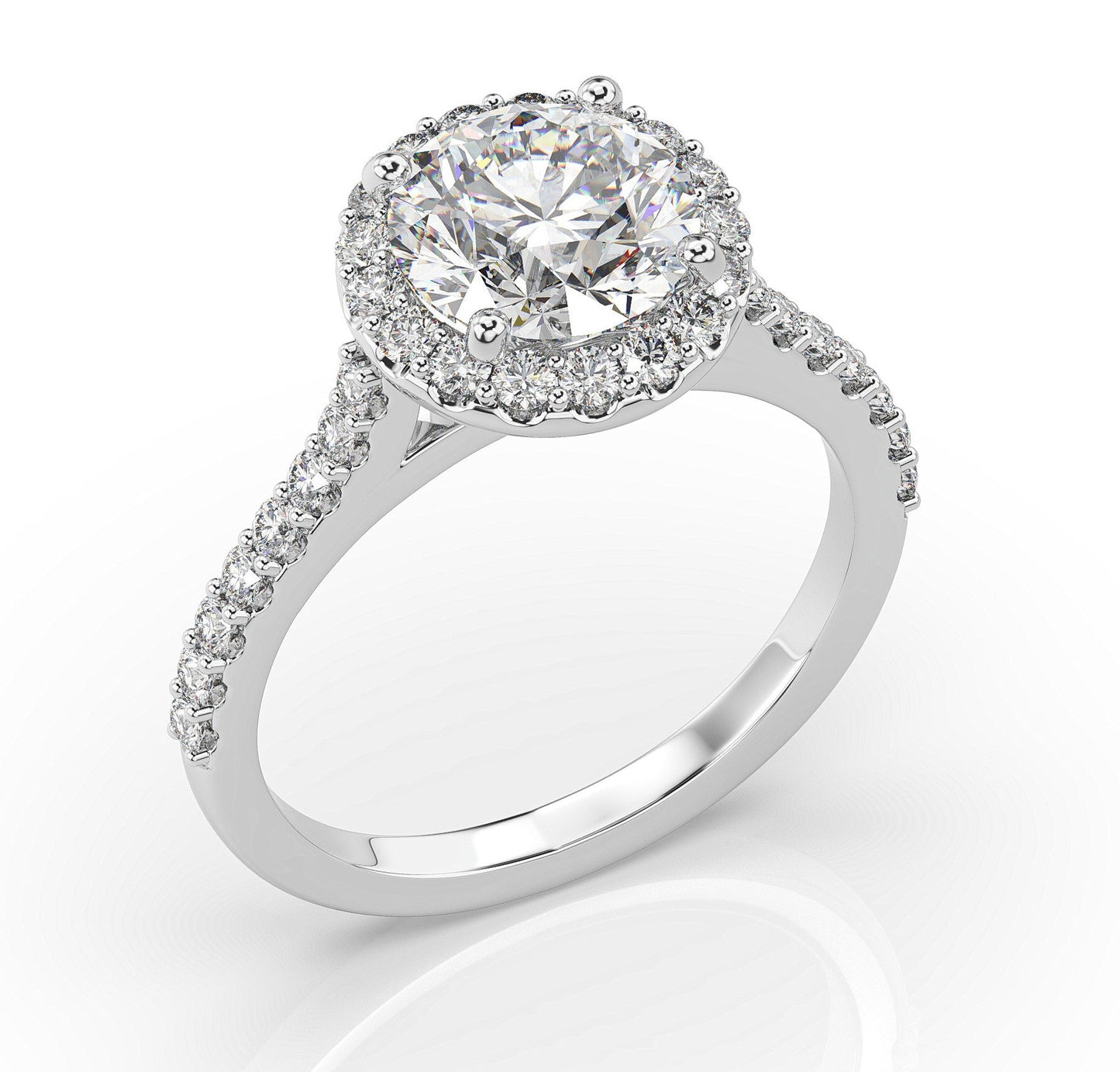 Round Brilliant White Gold Halo Style Engagement Ring 