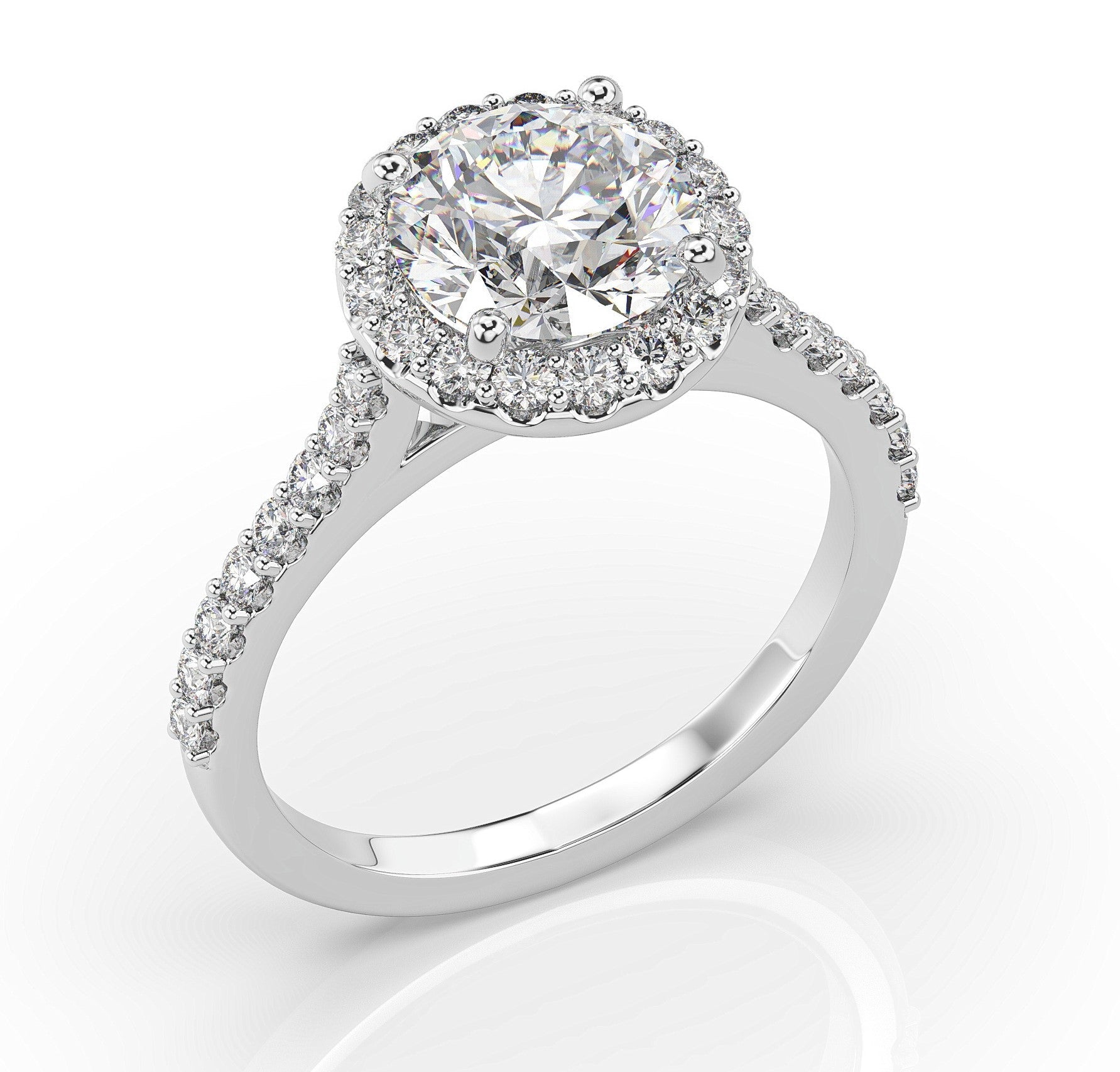 Round Brilliant White Gold Halo Style Engagement Ring 