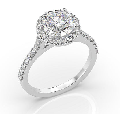 Round Brilliant White Gold Halo Style Engagement Ring 