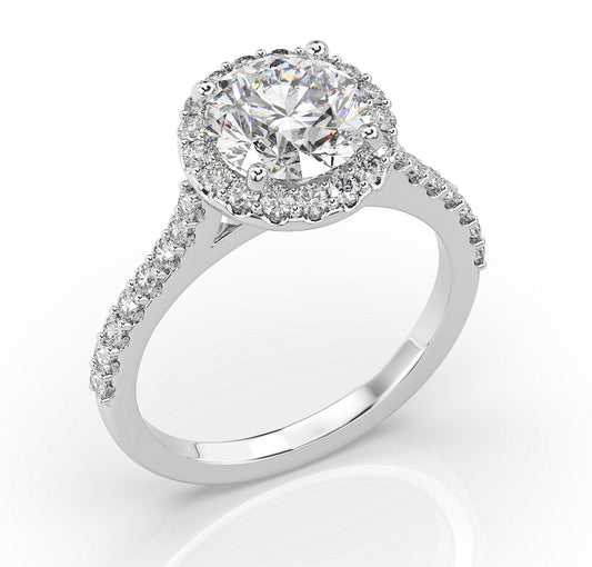 Round Brilliant White Gold Halo Style Engagement Ring 