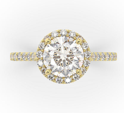 Round Brilliant Yellow Gold Halo Style Engagement Ring 