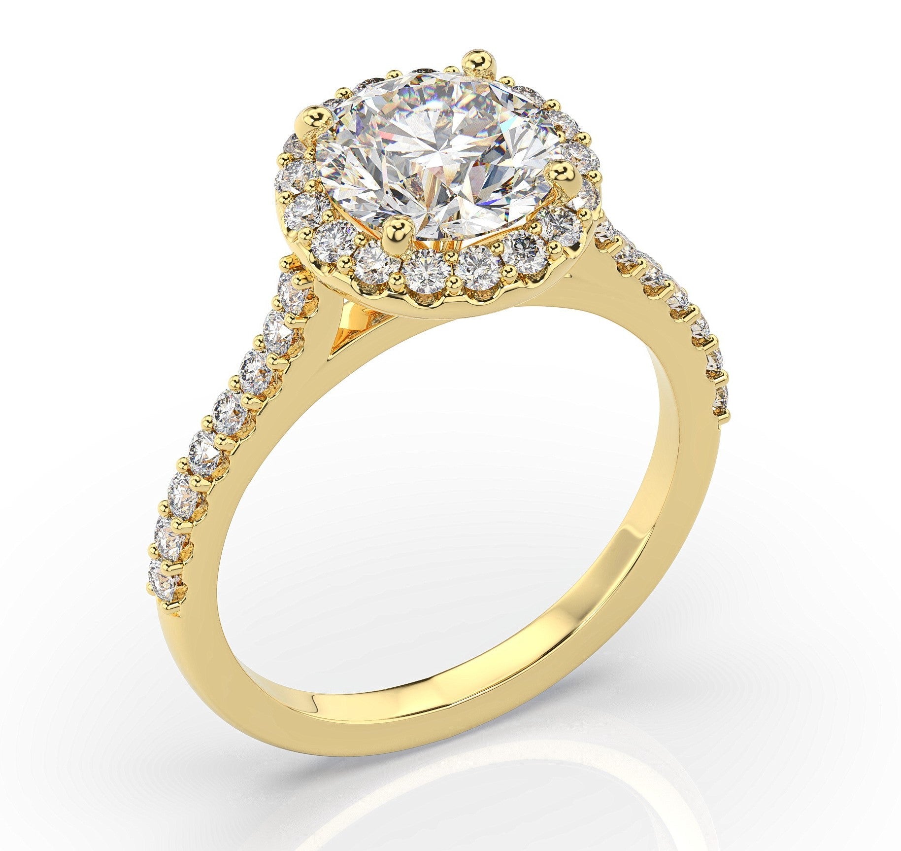Round Brilliant Yellow Gold Halo Style Engagement Ring 