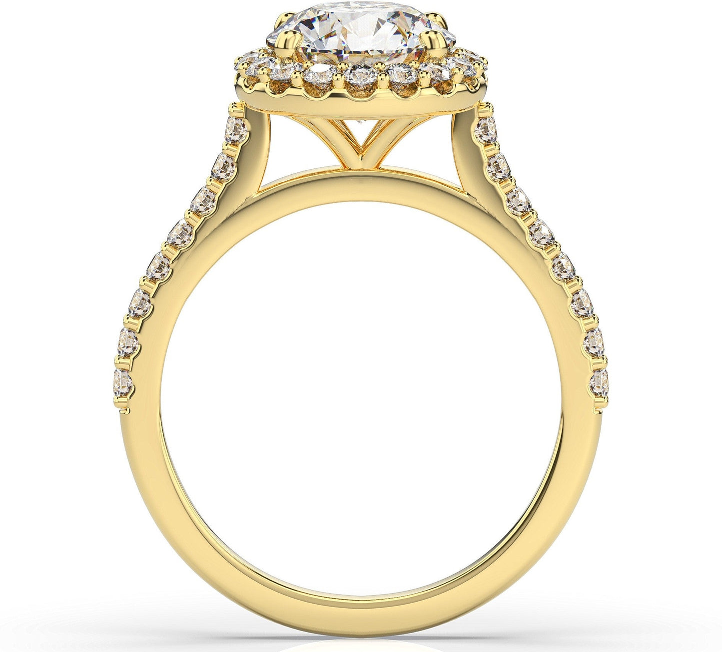 Round Brilliant Yellow Gold Halo Style Engagement Ring 