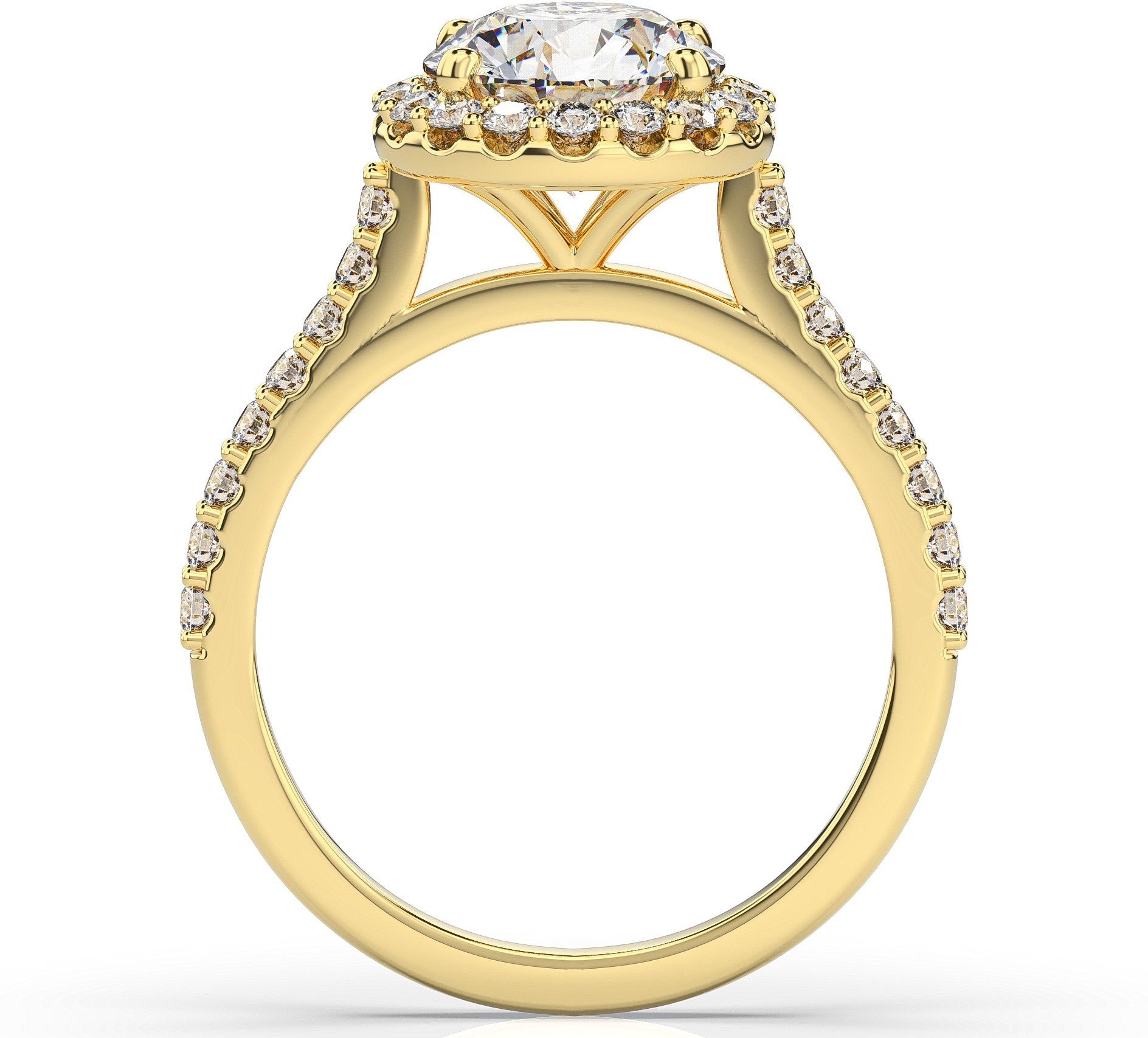 Round Brilliant Yellow Gold Halo Style Engagement Ring 