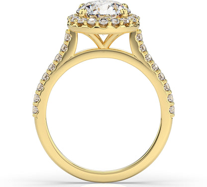 Round Brilliant Yellow Gold Halo Style Engagement Ring 
