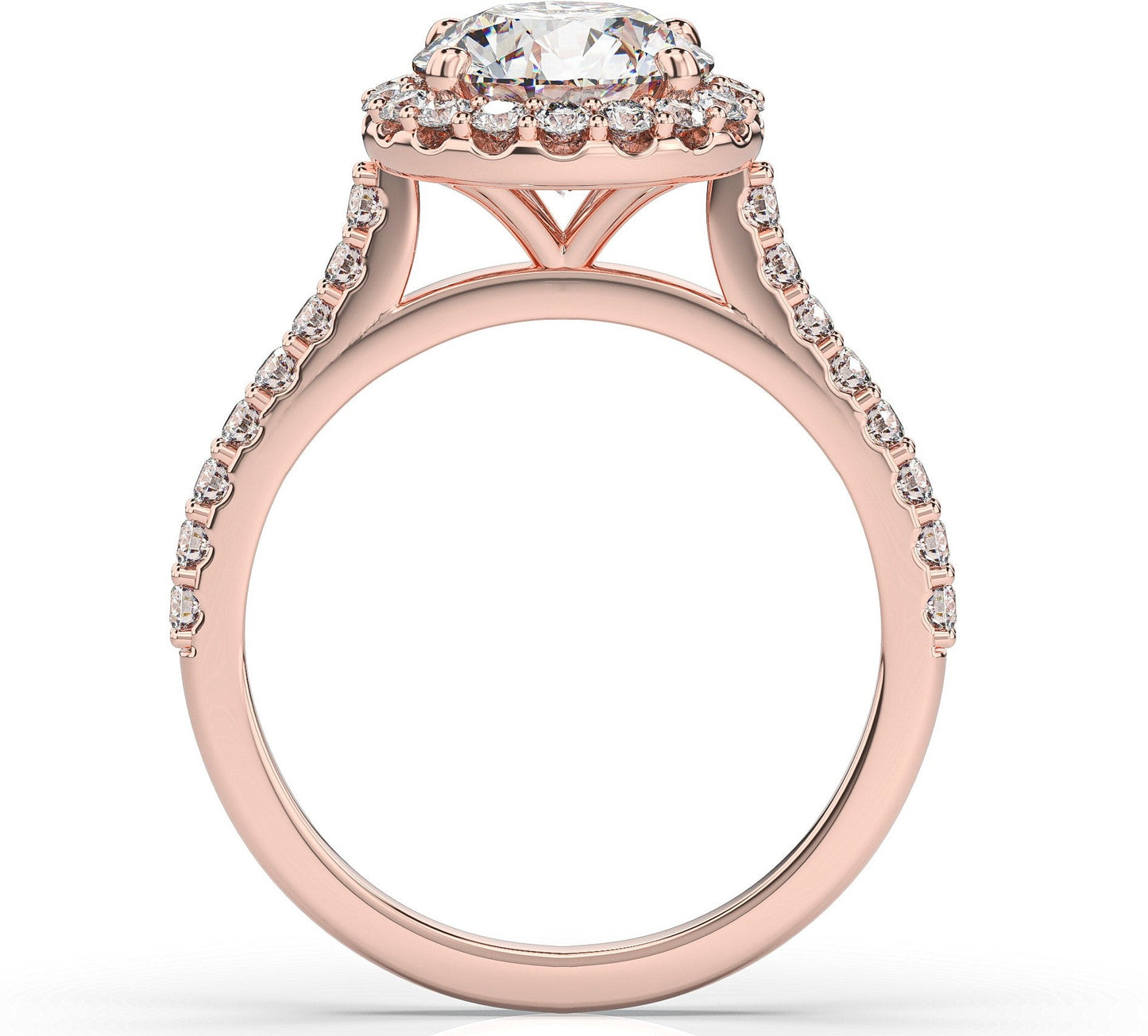 Round Brilliant Rose Gold Halo Style Engagement Ring 