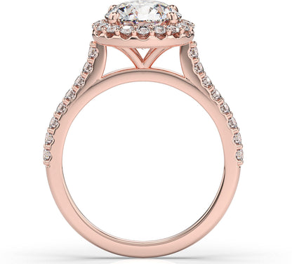 Round Brilliant Rose Gold Halo Style Engagement Ring 