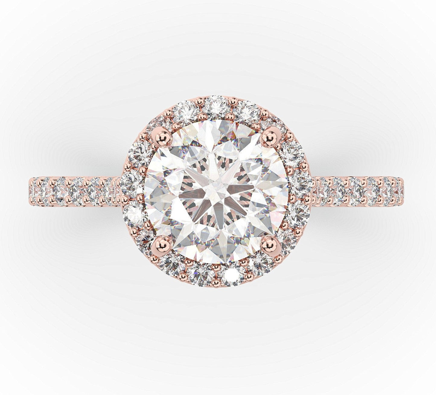 Round Brilliant Rose Gold Halo Style Engagement Ring 
